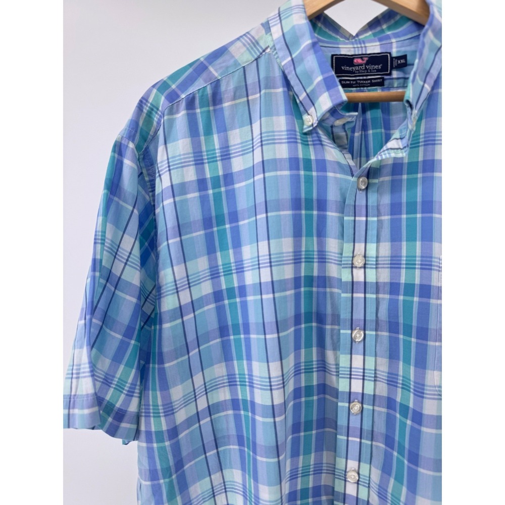 Vineyard Vines Slim Fit Tucker Button‎ Down Shirt Mens XXL Blue Plaid Cotton SS